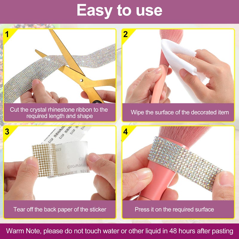 آوتوس 6 لفات ذاتية اللصق من الكريستال حجر الراين الشريط الماس بلينغ شرائط التفاف 6 ياردة شبكة التألق ملصق لفة للفنون الحرف الزفاف عيد ميلاد DIY الحدث سيارة الهاتف الديكور (كريستال AB) - Image 5